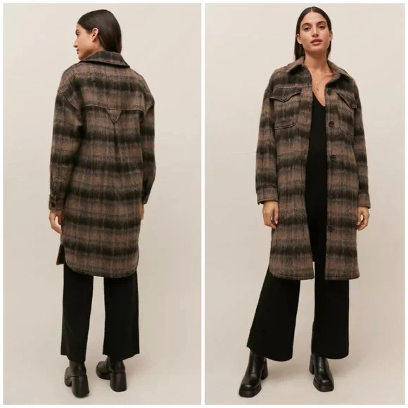 Avec Les Filles Longline Plaid Fuzzy Shacket S - Picture 2 of 16